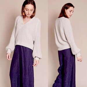 Apiece Apart Astro V Neck Knit Sweater Balloon Sleeves In Gray Marl Size XS